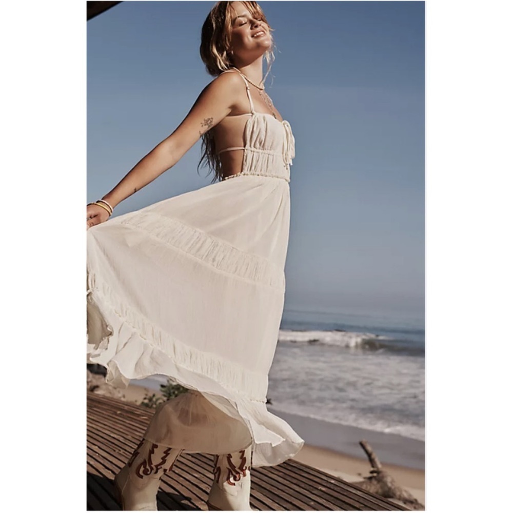 Free People Taking Sides Maxi Dress Size Xl Nwt Ivory